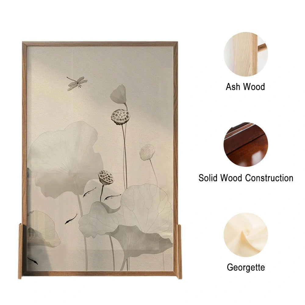 LIVARA Wash lotus leaf Pattern Screen Made Of Solid Wood White Wax Wood And Mongolian Pine With An Eastern Style Home Decoration