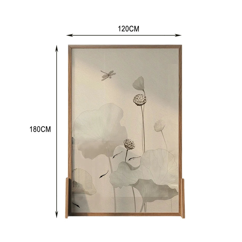 LIVARA Wash lotus leaf Pattern Screen Made Of Solid Wood White Wax Wood And Mongolian Pine With An Eastern Style Home Decoration