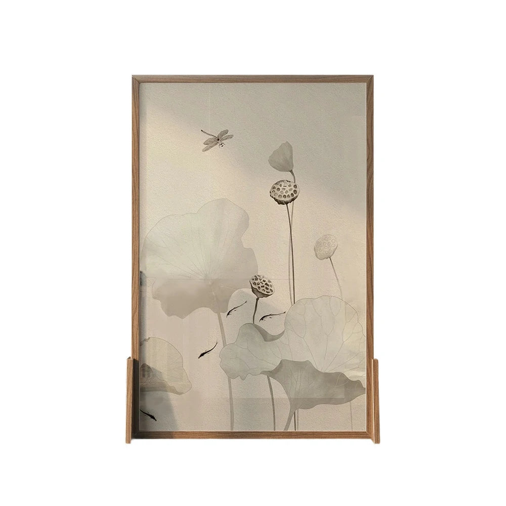 LIVARA Wash lotus leaf Pattern Screen Made Of Solid Wood White Wax Wood And Mongolian Pine With An Eastern Style Home Decoration