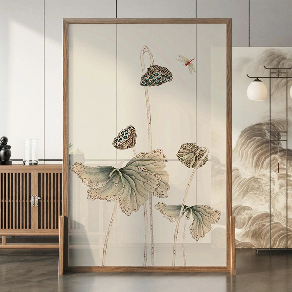 LIVARA lotus seedpod leaf Pattern Screen Made Of Solid Wood White Wax Wood And Mongolian Pine With An Eastern Style Home Decoration