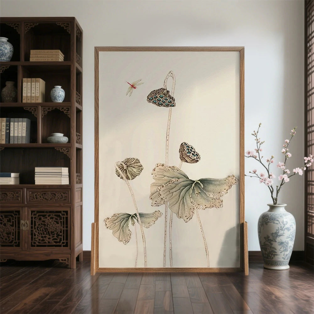 LIVARA lotus seedpod leaf Pattern Screen Made Of Solid Wood White Wax Wood And Mongolian Pine With An Eastern Style Home Decoration