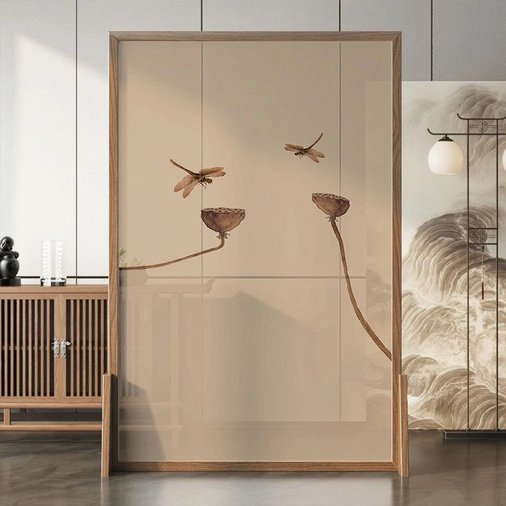 LIVARA lotus leaf Pattern Screen Made Of Solid Wood White Wax Wood And Mongolian Pine With An Eastern Style Home Decoration