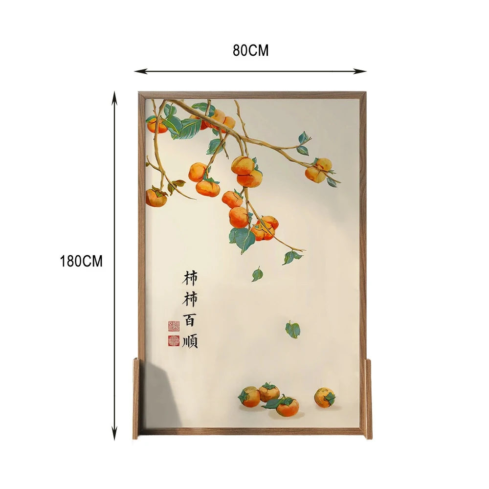 LIVARA Persimmon Pattern Screen Made Of Solid Wood White Wax Wood And Mongolian Pine With An Eastern Style Home Decoration