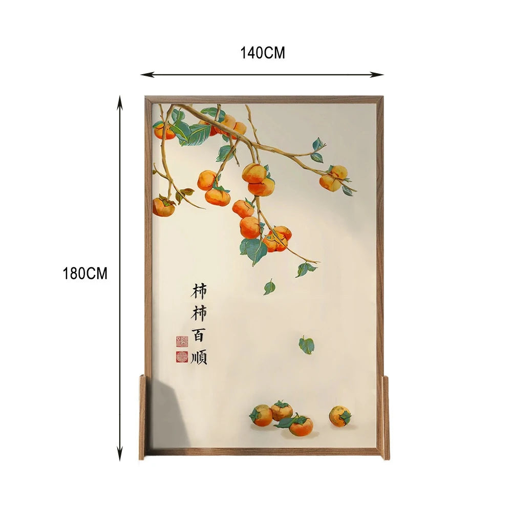 LIVARA Persimmon Pattern Screen Made Of Solid Wood White Wax Wood And Mongolian Pine With An Eastern Style Home Decoration