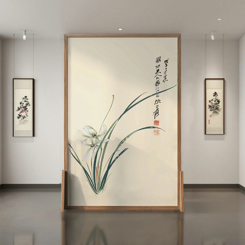 LIVARA flower leaf Pattern Screen Made Of Solid Wood White Wax Wood And Mongolian Pine With An Eastern Style Home Decoration