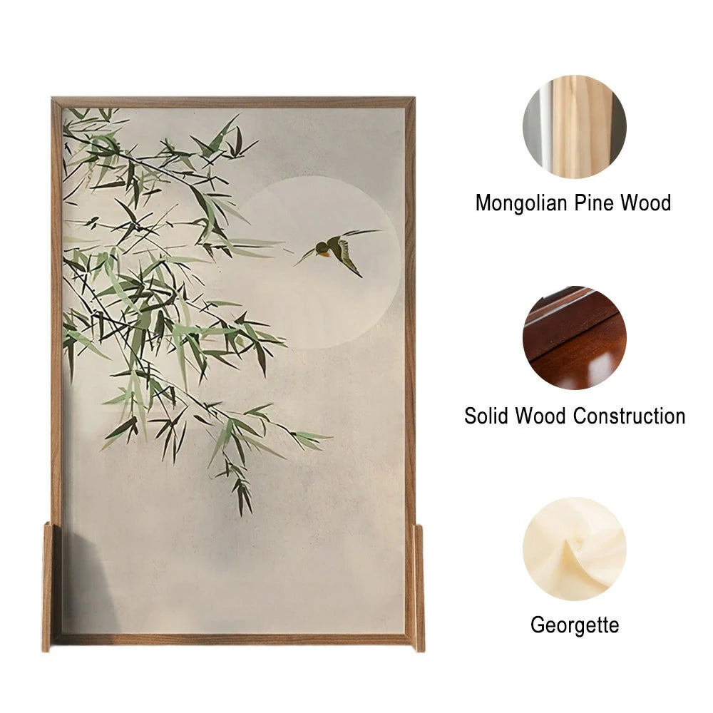 LIVARA Bamboo and the Moon Pattern Screen Made Of Solid Wood White Wax Wood And Mongolian Pine With An Eastern Style Home Decoration