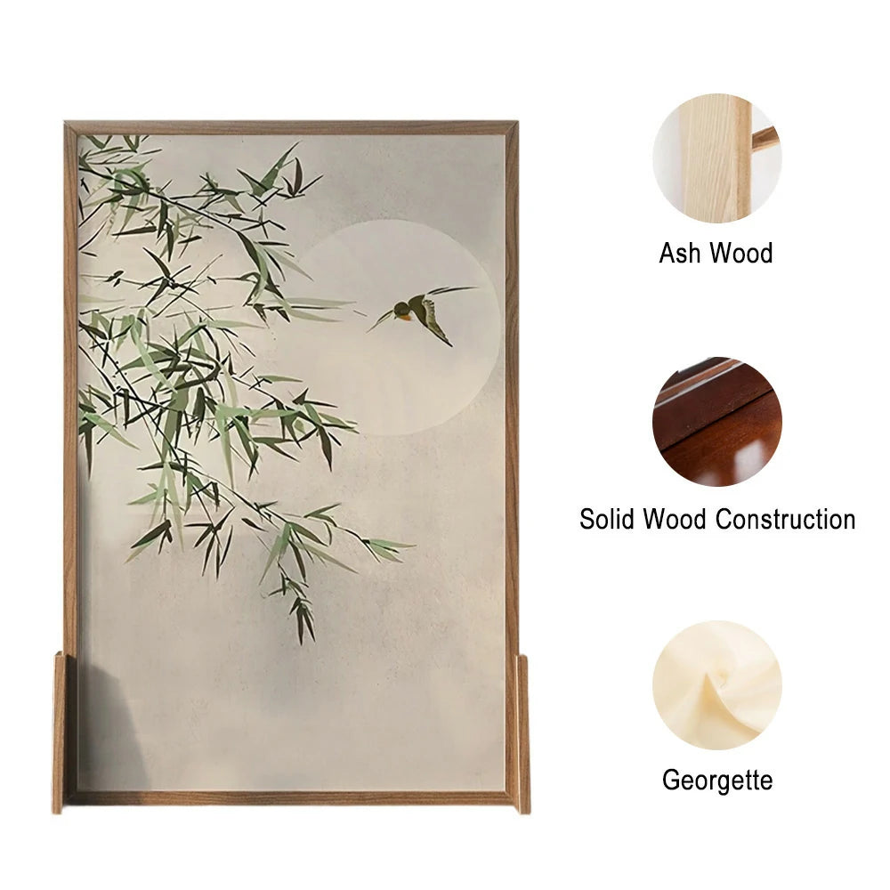 LIVARA Bamboo and the Moon Pattern Screen Made Of Solid Wood White Wax Wood And Mongolian Pine With An Eastern Style Home Decoration