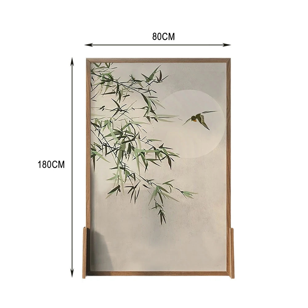 LIVARA Bamboo and the Moon Pattern Screen Made Of Solid Wood White Wax Wood And Mongolian Pine With An Eastern Style Home Decoration