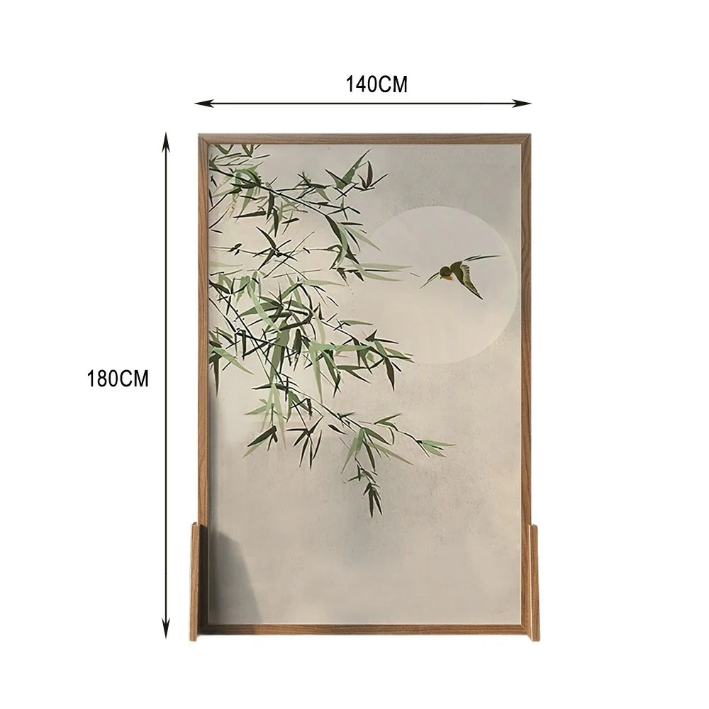 LIVARA Bamboo and the Moon Pattern Screen Made Of Solid Wood White Wax Wood And Mongolian Pine With An Eastern Style Home Decoration