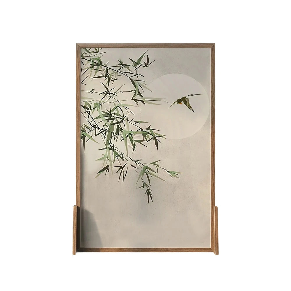 LIVARA Bamboo and the Moon Pattern Screen Made Of Solid Wood White Wax Wood And Mongolian Pine With An Eastern Style Home Decoration
