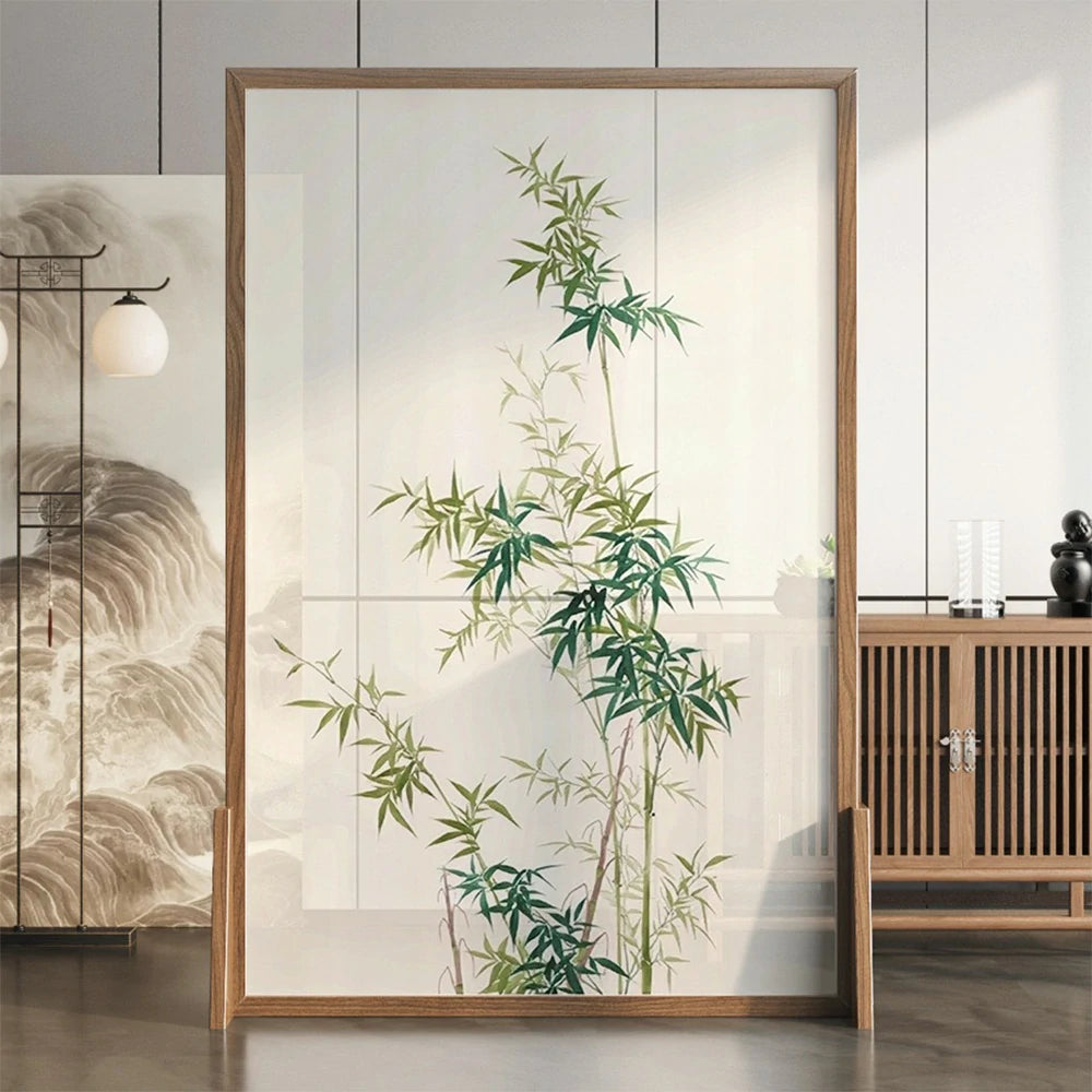 LIVARA Bamboo leaf Pattern Screen Made Of Solid Wood White Wax Wood And Mongolian Pine With An Eastern Style Home Decoration