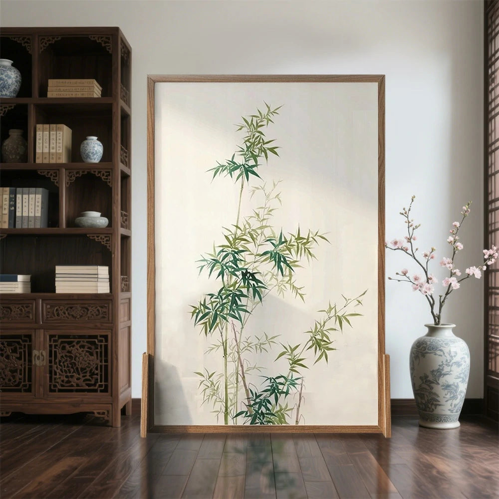 LIVARA Bamboo leaf Pattern Screen Made Of Solid Wood White Wax Wood And Mongolian Pine With An Eastern Style Home Decoration