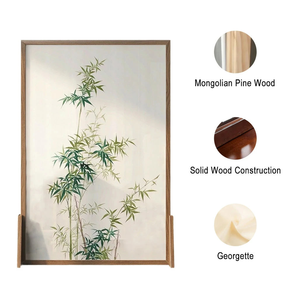 LIVARA Bamboo leaf Pattern Screen Made Of Solid Wood White Wax Wood And Mongolian Pine With An Eastern Style Home Decoration