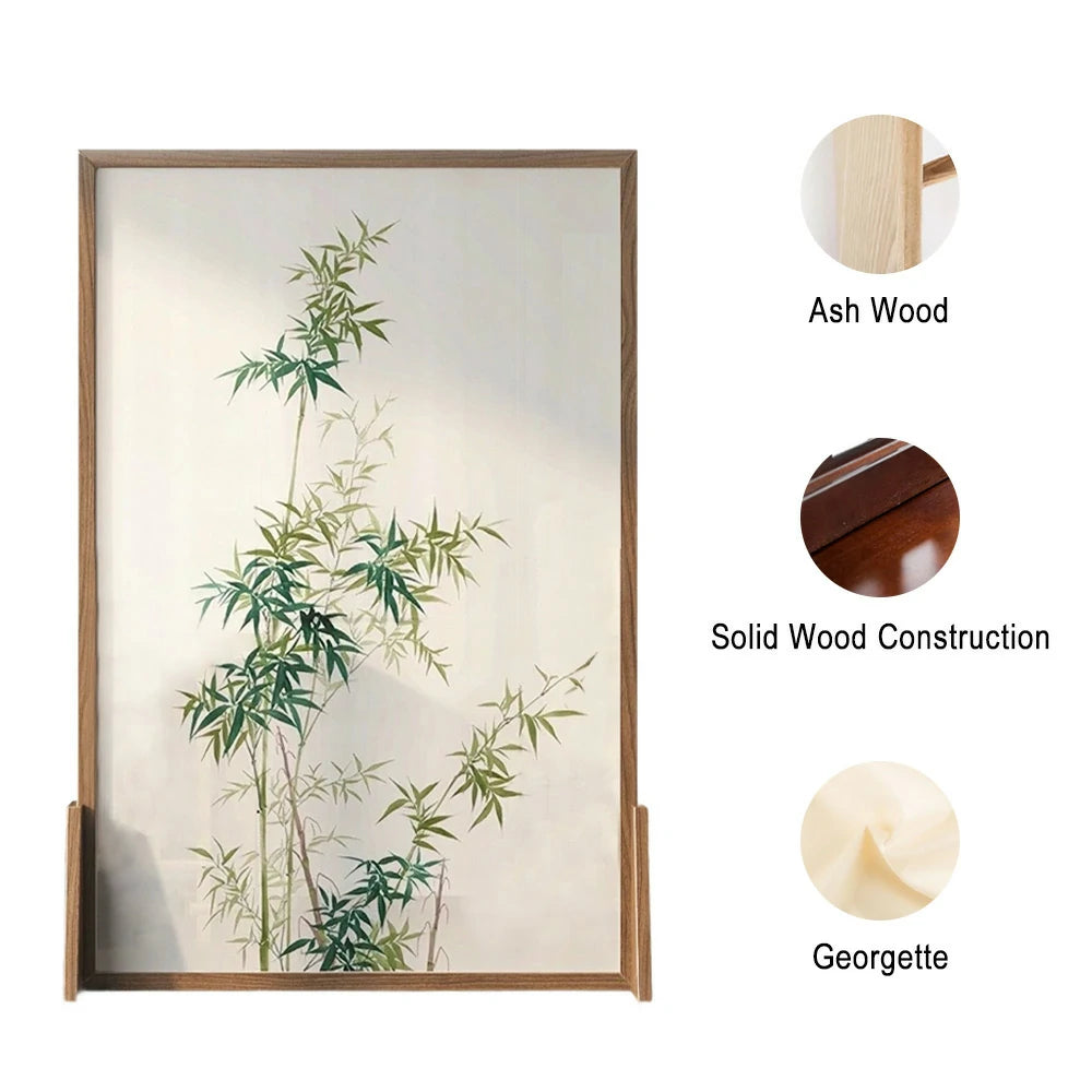 LIVARA Bamboo leaf Pattern Screen Made Of Solid Wood White Wax Wood And Mongolian Pine With An Eastern Style Home Decoration