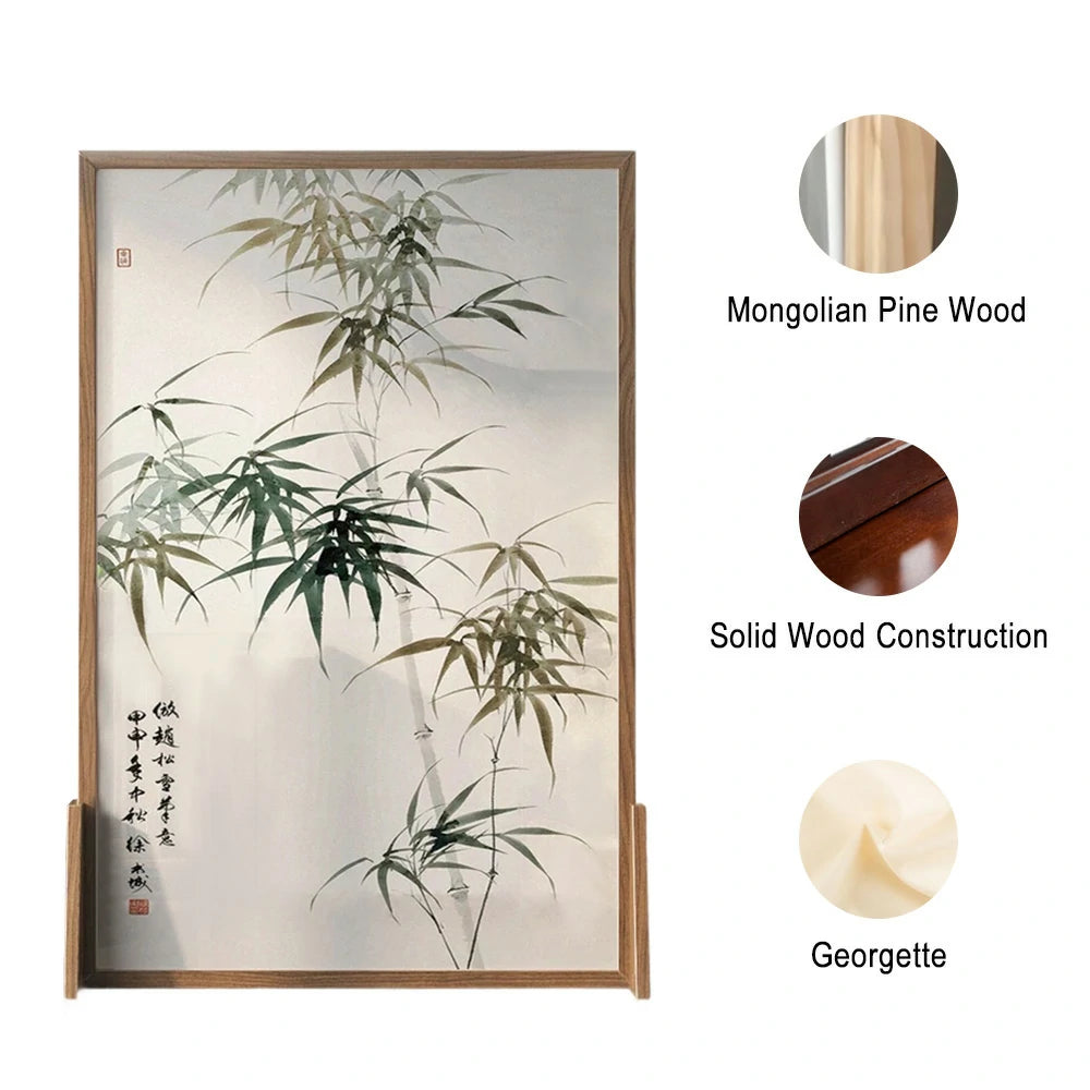 LIVARA Green leaf Pattern Screen Made Of Solid Wood White Wax Wood And Mongolian Pine With An Eastern Style Home Decoration