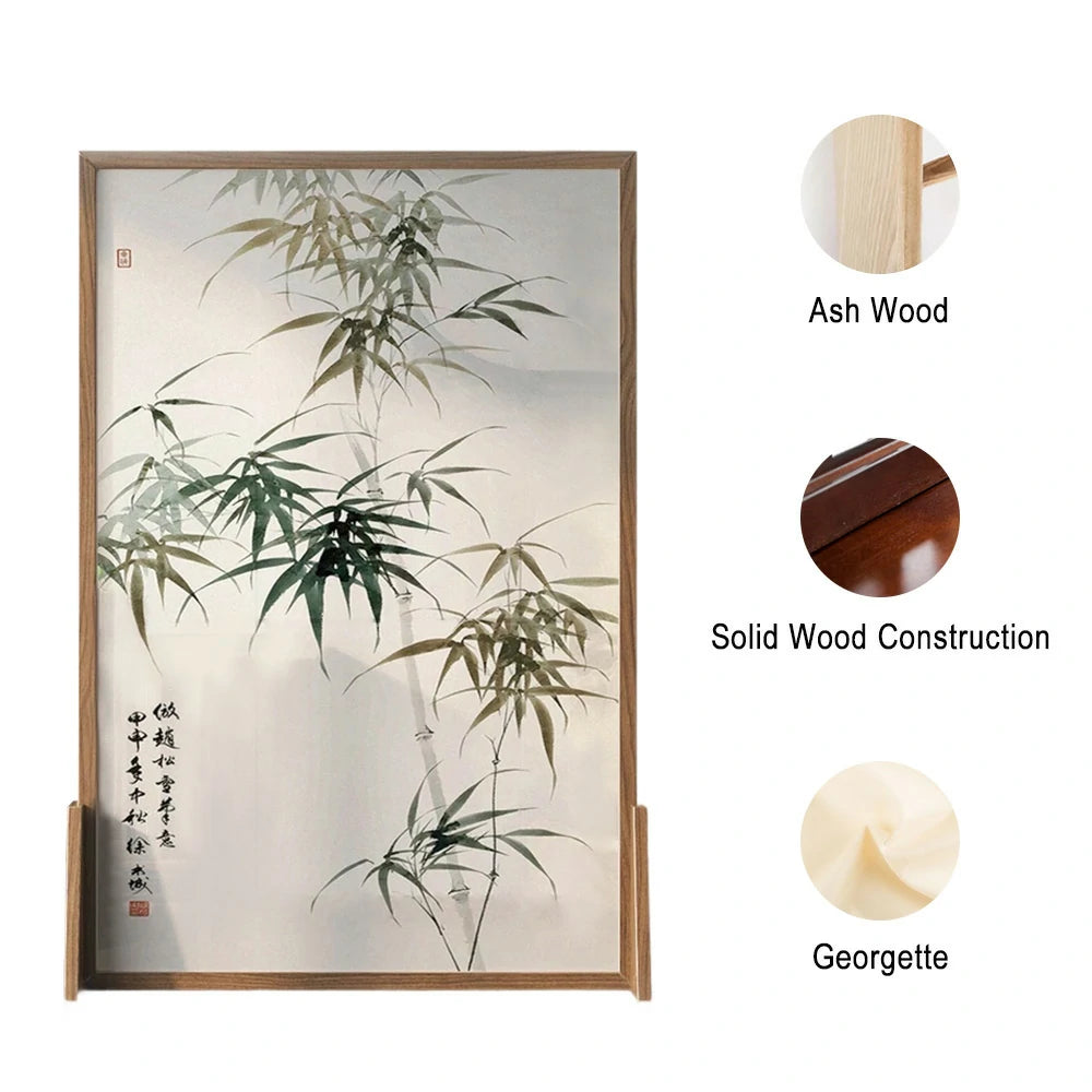 LIVARA Green leaf Pattern Screen Made Of Solid Wood White Wax Wood And Mongolian Pine With An Eastern Style Home Decoration