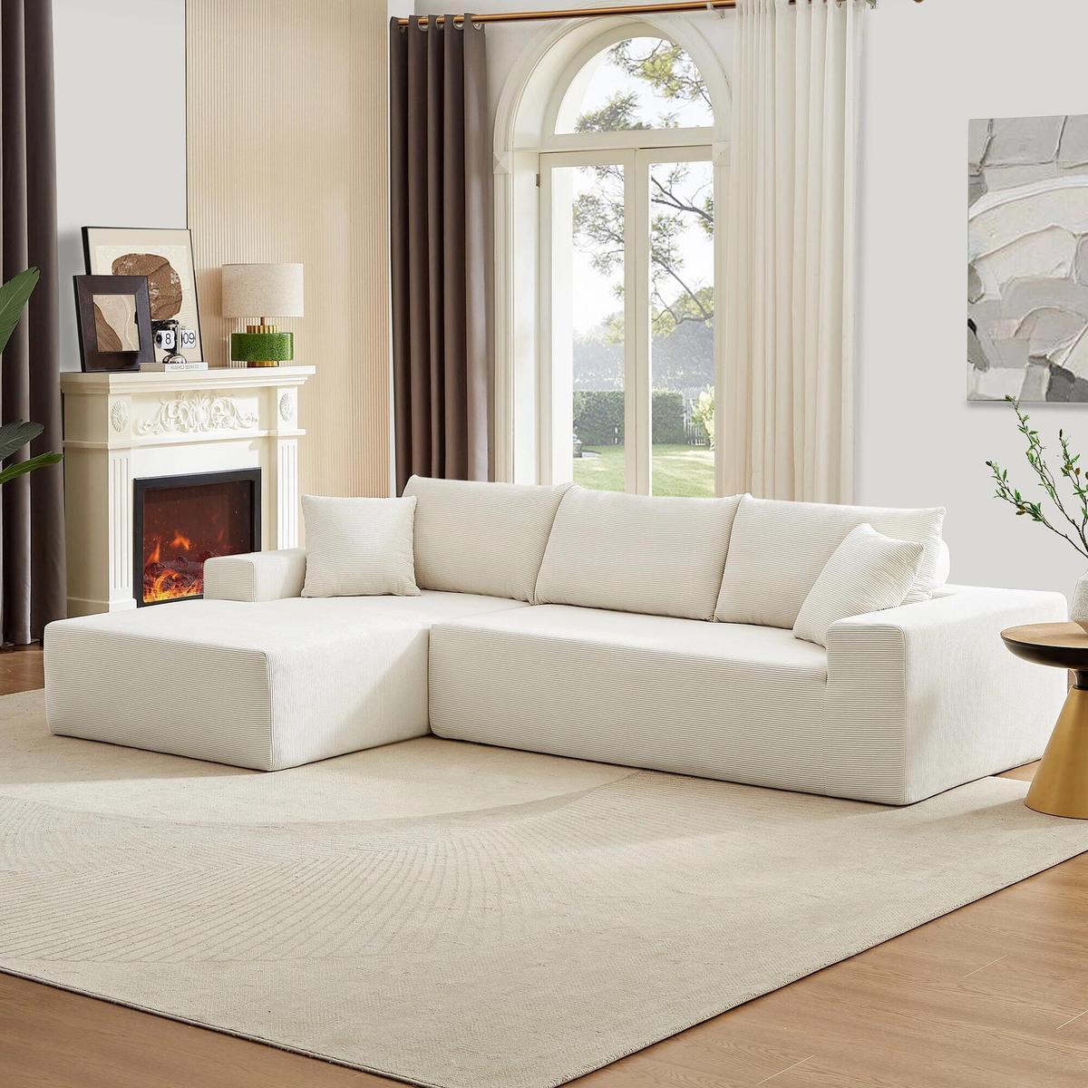 LIVARA B202 200CM Length White&Caramel Dual-Layer High-Resilience Foam Compressed Sofa