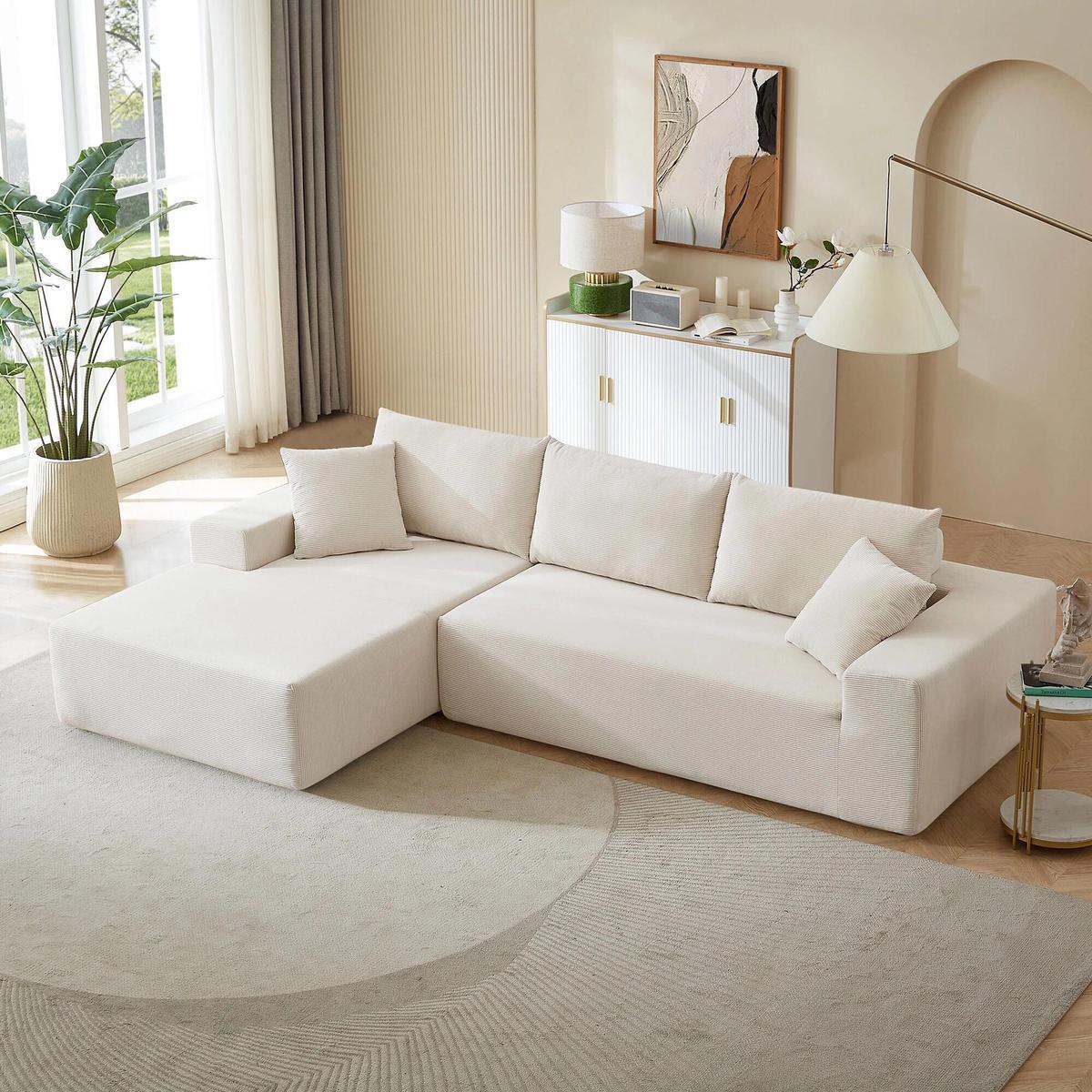 LIVARA B202 200CM Length White&Caramel Dual-Layer High-Resilience Foam Compressed Sofa