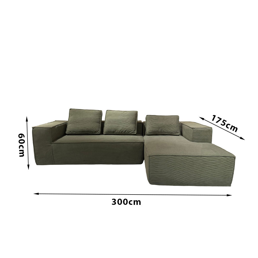 LIVARA B203 275/300CM Length Green Minimalist Style Dual-Layer High-Resilience Foam Compressed Sofa