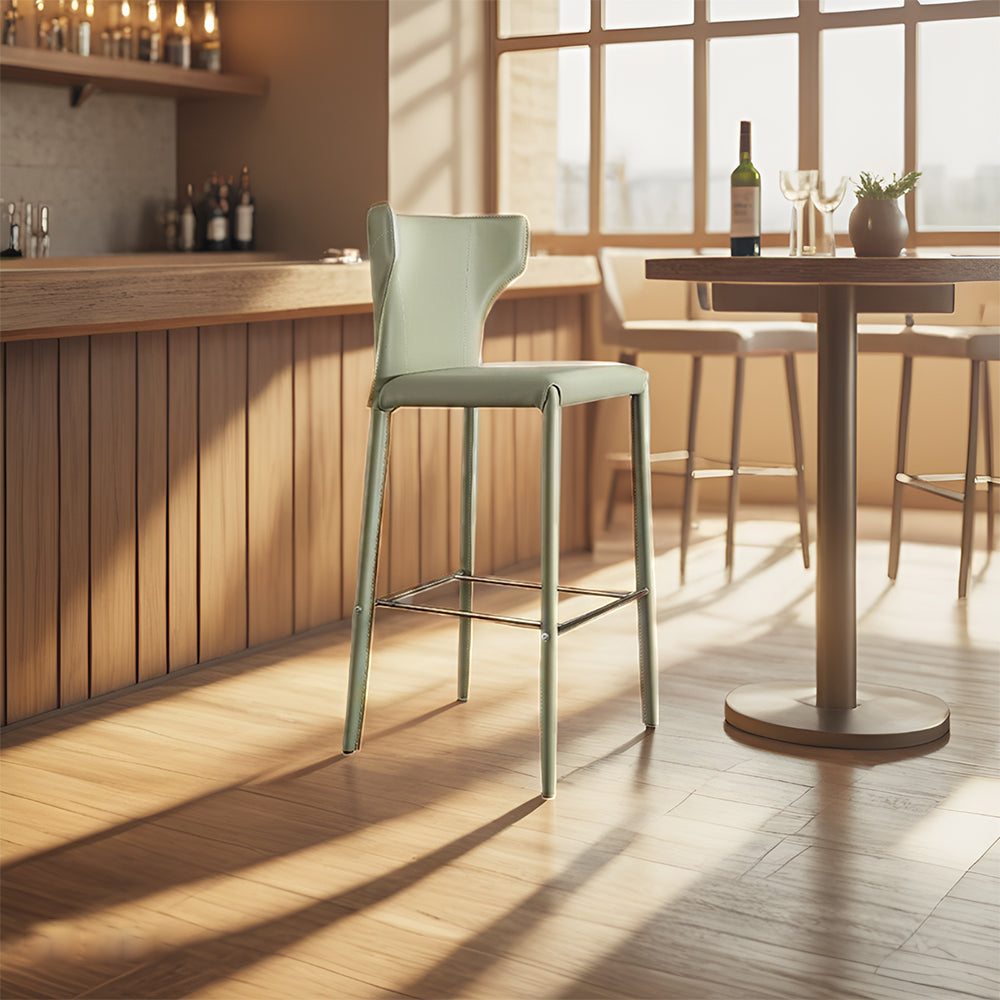 LIVARA DC1054 Saddle Leather Fabric Bar Stool Carbon Steel Legs