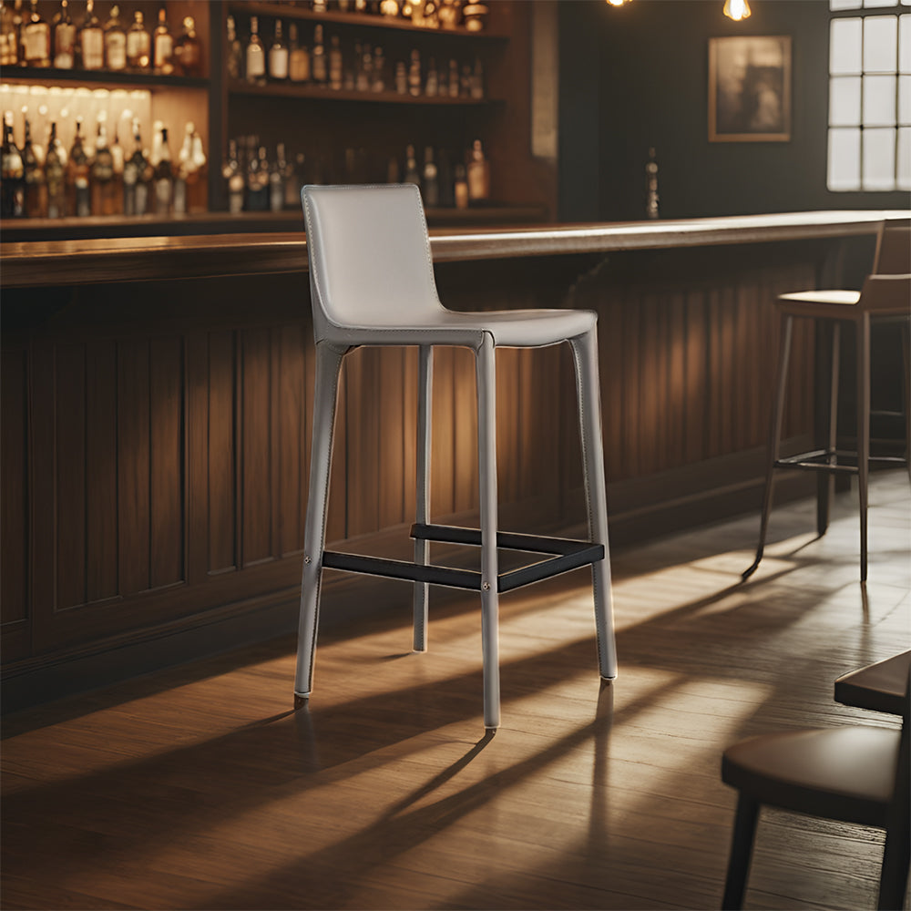 LIVARA DC1055 Saddle Leather Fabric Bar Stool Carbon Steel Legs