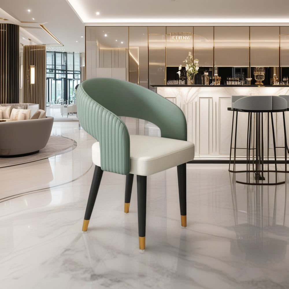 LIVARA DC1058 Faux Leather Fabric Dining Chair Solid Wood Frame