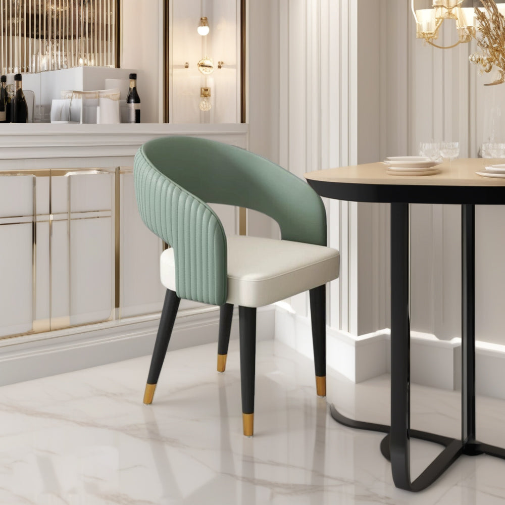 LIVARA DC1058 Faux Leather Fabric Dining Chair Solid Wood Frame