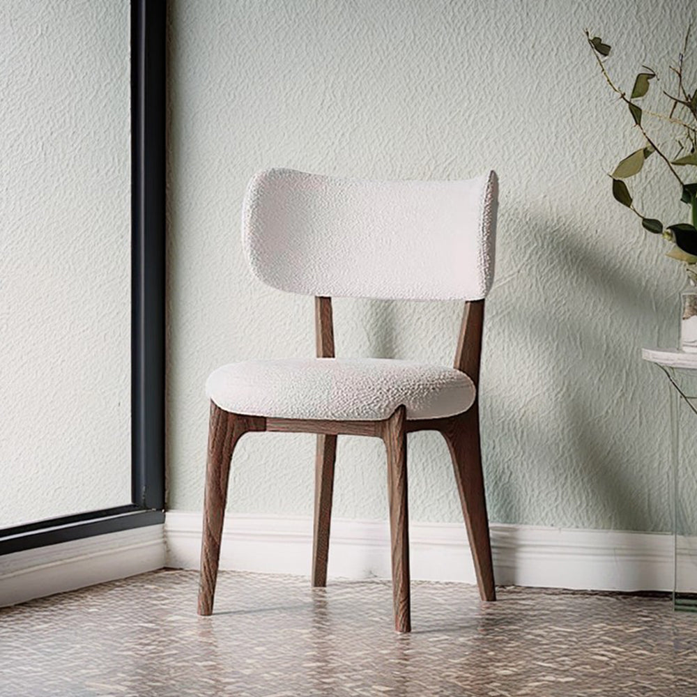 LIVARA DC1084 Lamb Fleece Fabric Dining Chair Solid Wood Frame