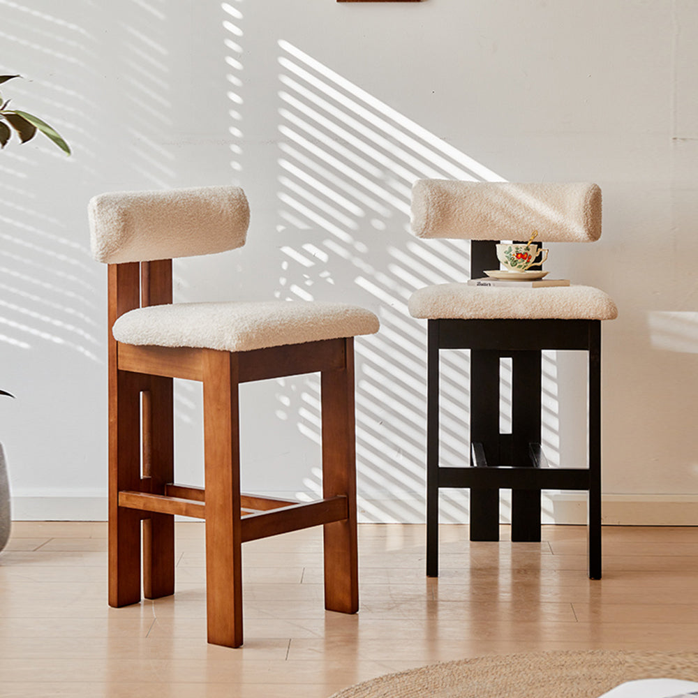 LIVARA DC1123 Lamb Fleece Fabric Dining Chair Ash Wood Frame