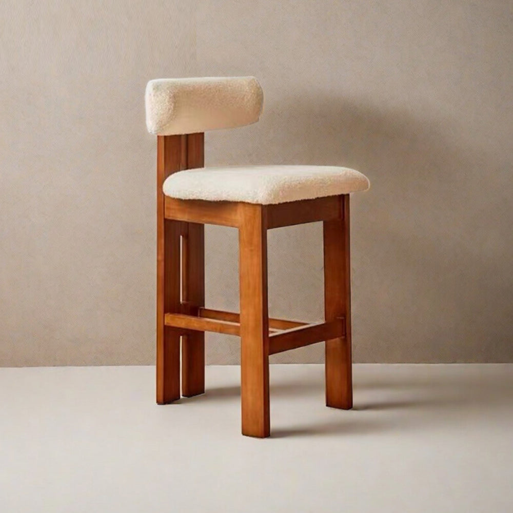 LIVARA DC1123 Lamb Fleece Fabric Dining Chair Ash Wood Frame