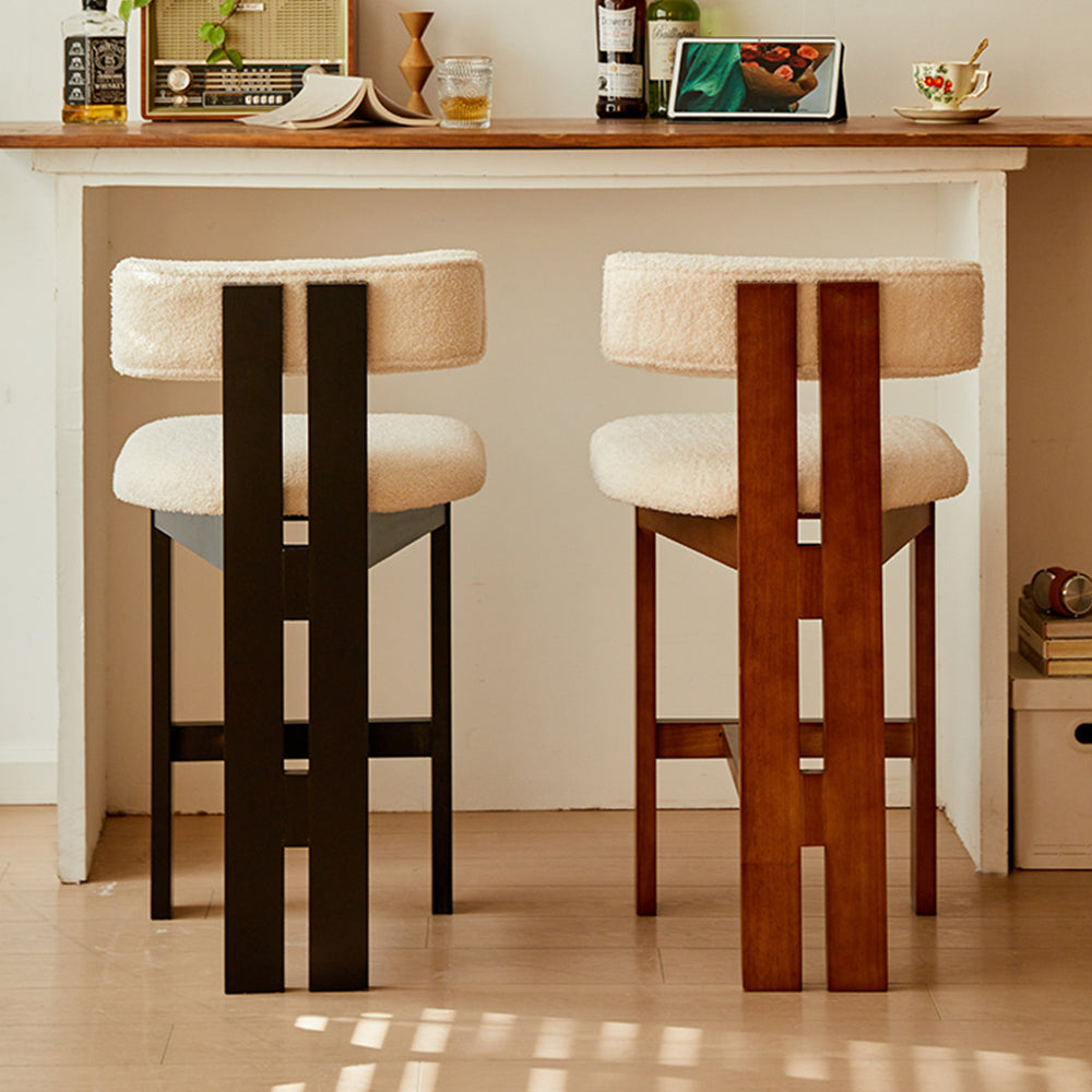 LIVARA DC1123 Lamb Fleece Fabric Dining Chair Ash Wood Frame