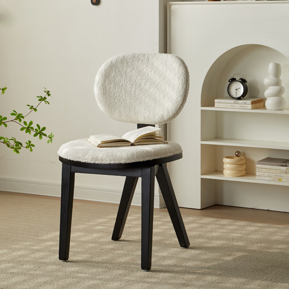 LIVARA DC1126 Lamb Fleece Fabric Dining Chair Ash Wood Frame