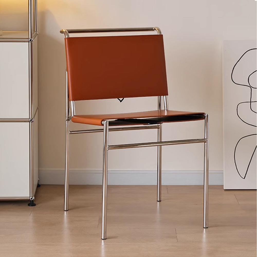 LIVARA DC1153 Italian Minimalist Style Saddle Leather Dining Chair Stainless Steel Legs