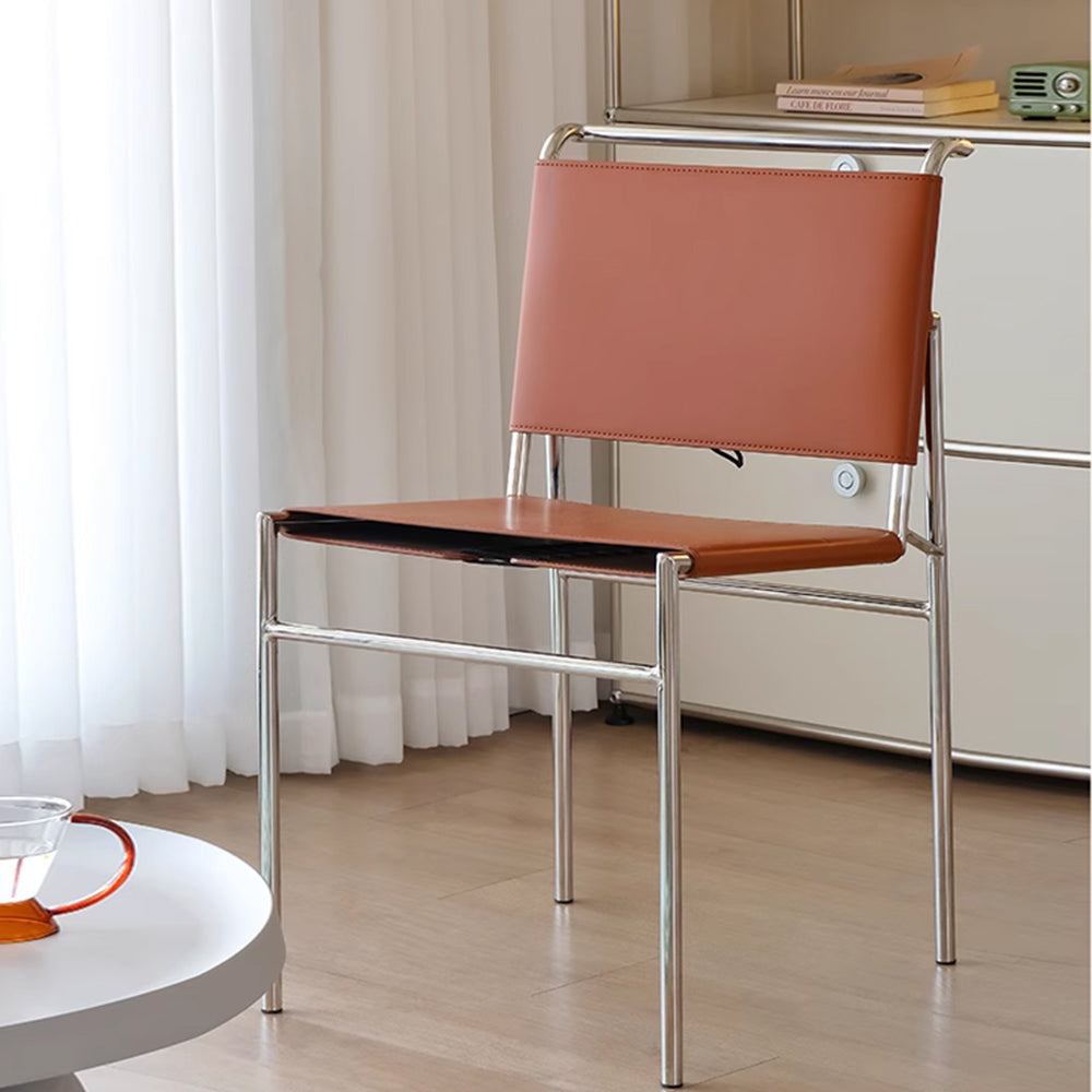 LIVARA DC1153 Italian Minimalist Style Saddle Leather Dining Chair Stainless Steel Legs