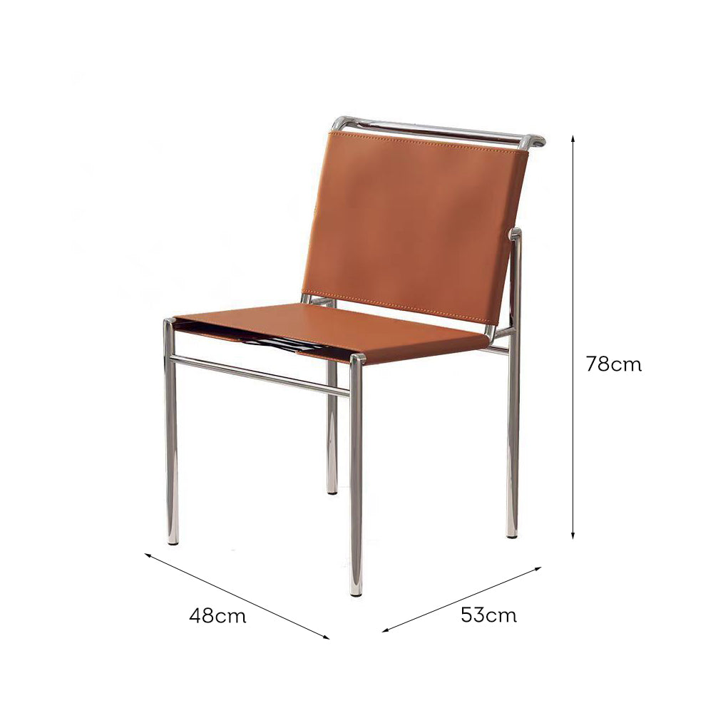 LIVARA DC1153 Italian Minimalist Style Saddle Leather Dining Chair Stainless Steel Legs