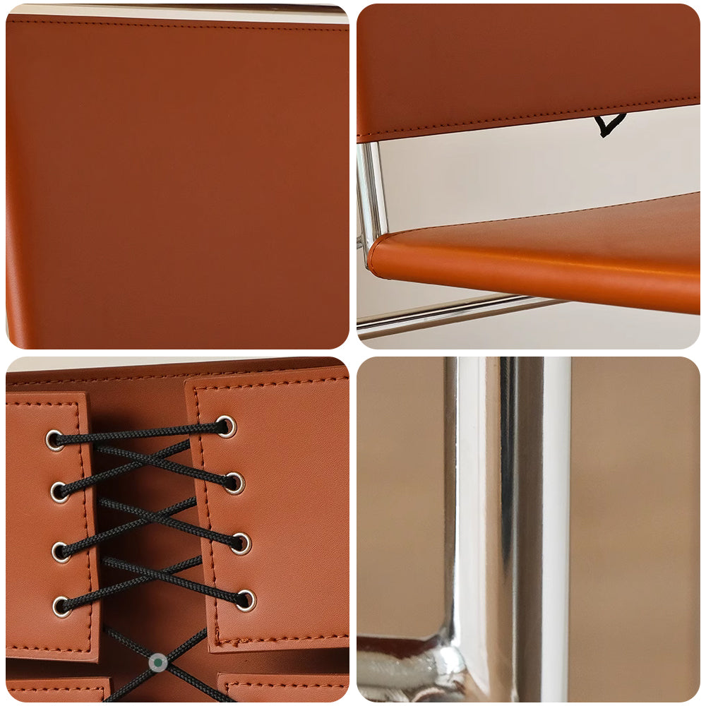 LIVARA DC1153 Italian Minimalist Style Saddle Leather Dining Chair Stainless Steel Legs