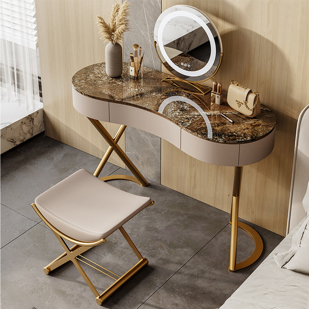 LUXORA DR1026 100-136cm Rock Countertop Stainless Steel Gold-Plated Base Dressing Table