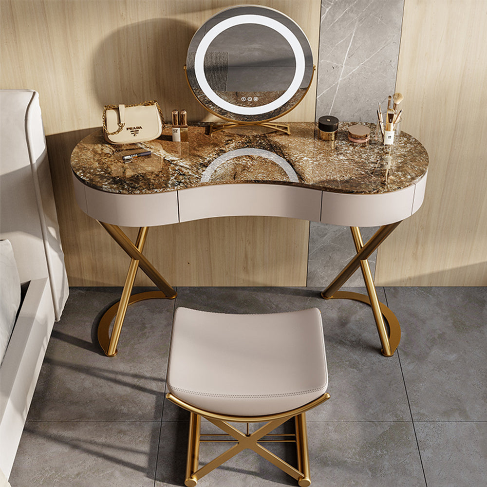 LUXORA DR1026 100-136cm Rock Countertop Stainless Steel Gold-Plated Base Dressing Table