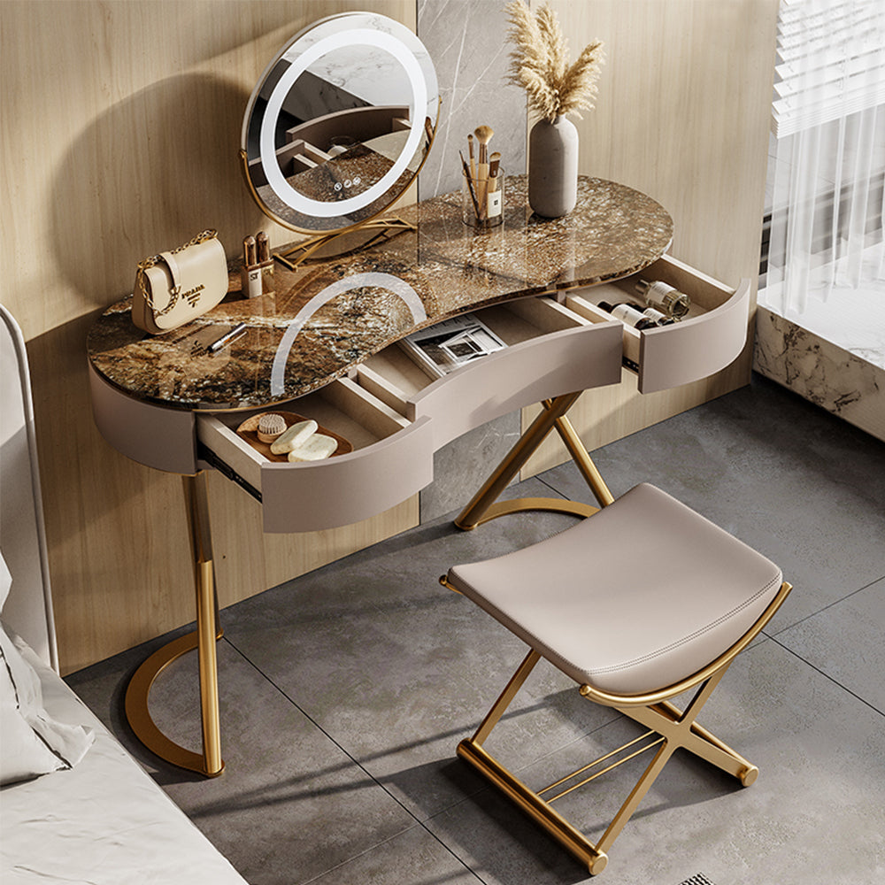 LUXORA DR1026 100-136cm Rock Countertop Stainless Steel Gold-Plated Base Dressing Table