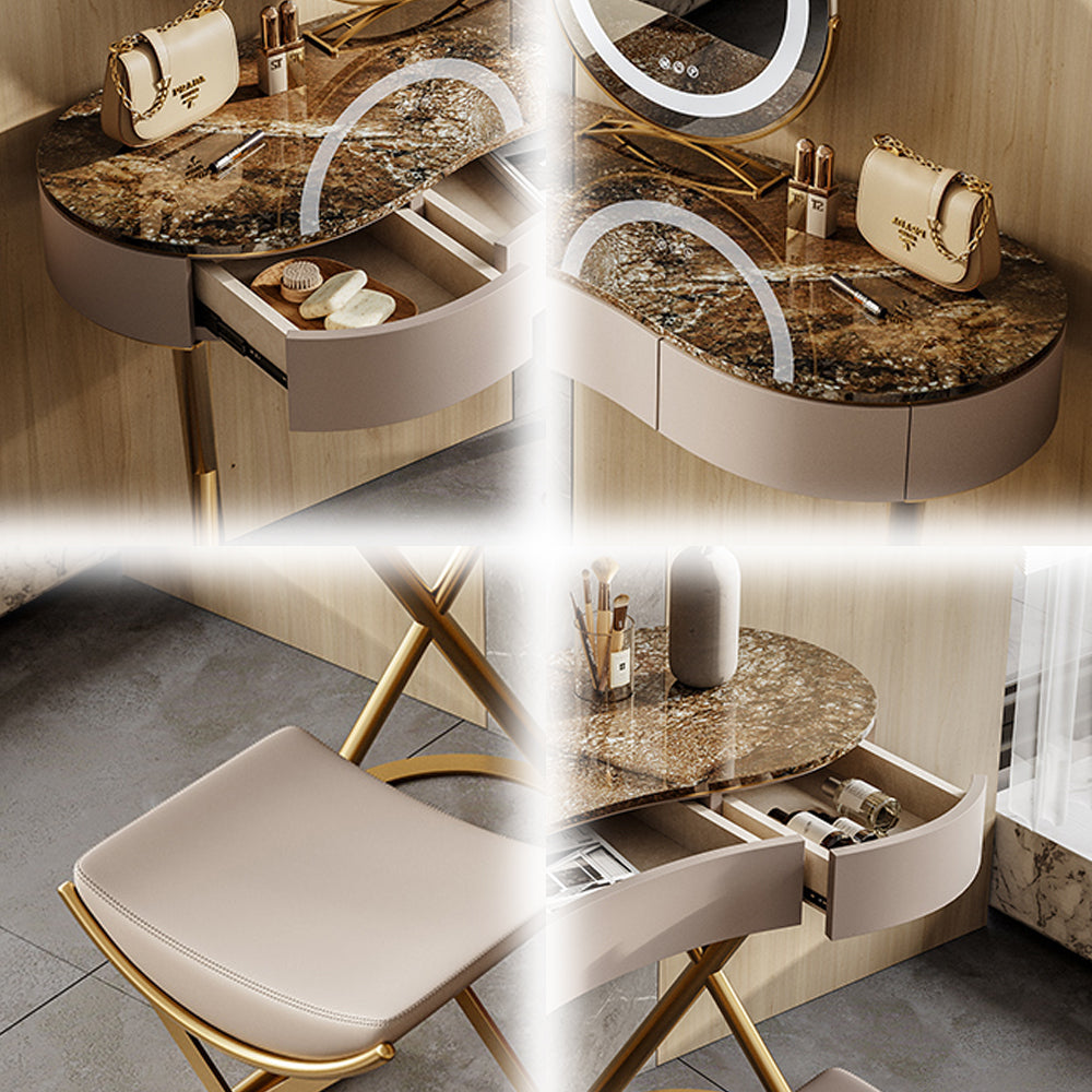 LUXORA DR1026 100-136cm Rock Countertop Stainless Steel Gold-Plated Base Dressing Table