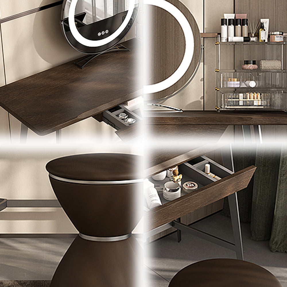 LUXORA DR1058 80-120cm Carbon Steel Solid Wood Countertop Dressing Table With LED Mirror