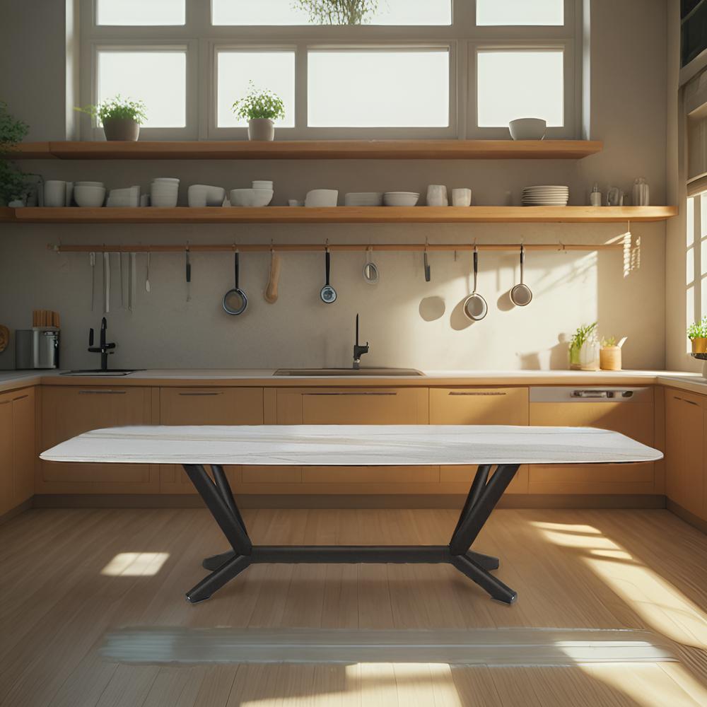 LUXORA DT1061 Minimalist Style 140-160-180-200cm Sintered Stone Dining Table-White&Black