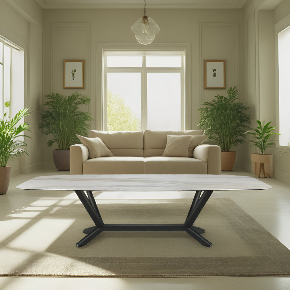 LUXORA DT1061 Minimalist Style 140-160-180-200cm Sintered Stone Dining Table-White&Black