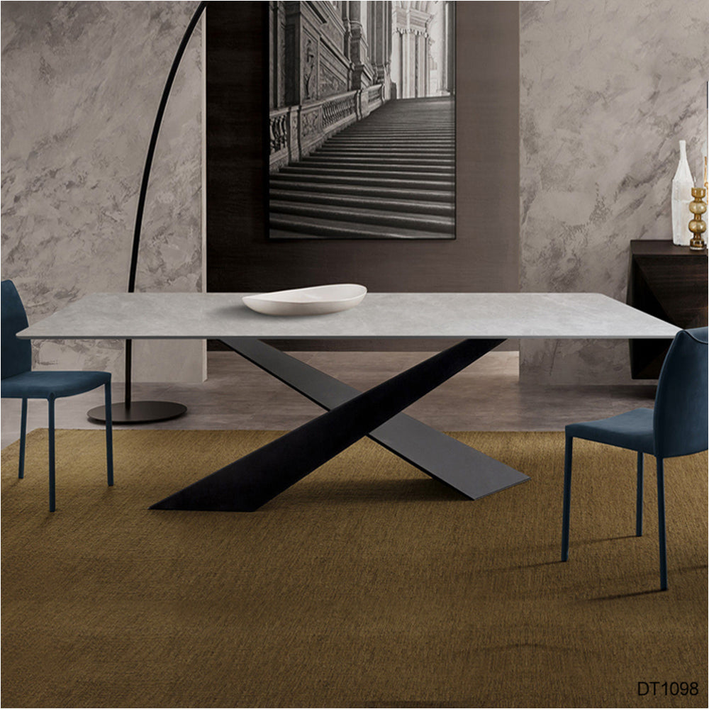 LIVARA DT1098 140/160/180cm Length Sintered Stone Tabletop Dining Table Carbon Steel Legs