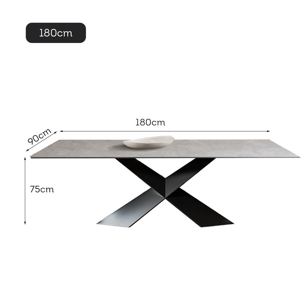 LIVARA DT1098 140/160/180cm Length Sintered Stone Tabletop Dining Table Carbon Steel Legs