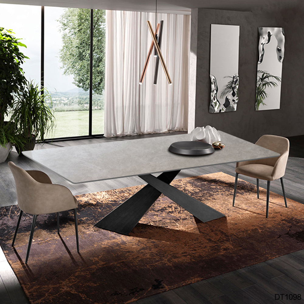 LIVARA DT1098 140/160/180cm Length Sintered Stone Tabletop Dining Table Carbon Steel Legs