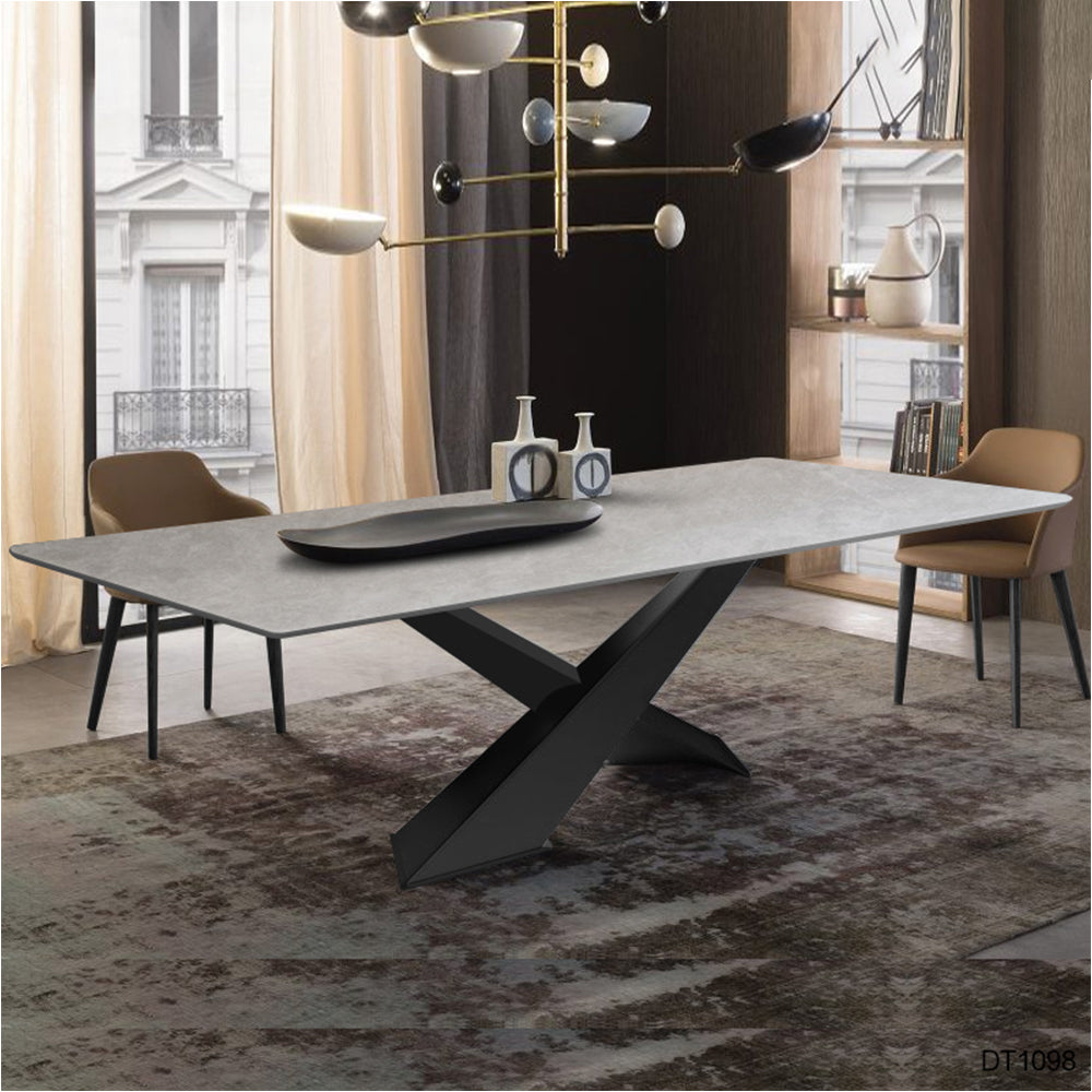 LIVARA DT1098 140/160/180cm Length Sintered Stone Tabletop Dining Table Carbon Steel Legs