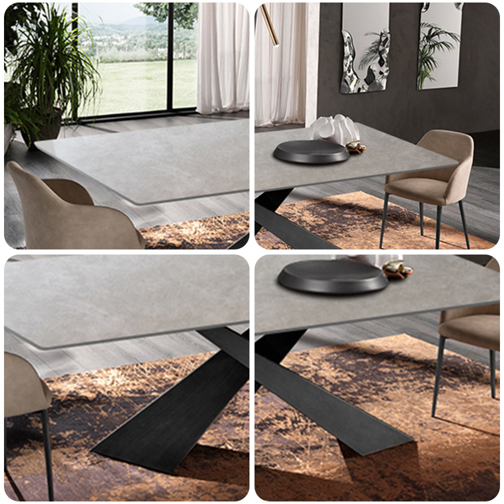LIVARA DT1098 140/160/180cm Length Sintered Stone Tabletop Dining Table Carbon Steel Legs
