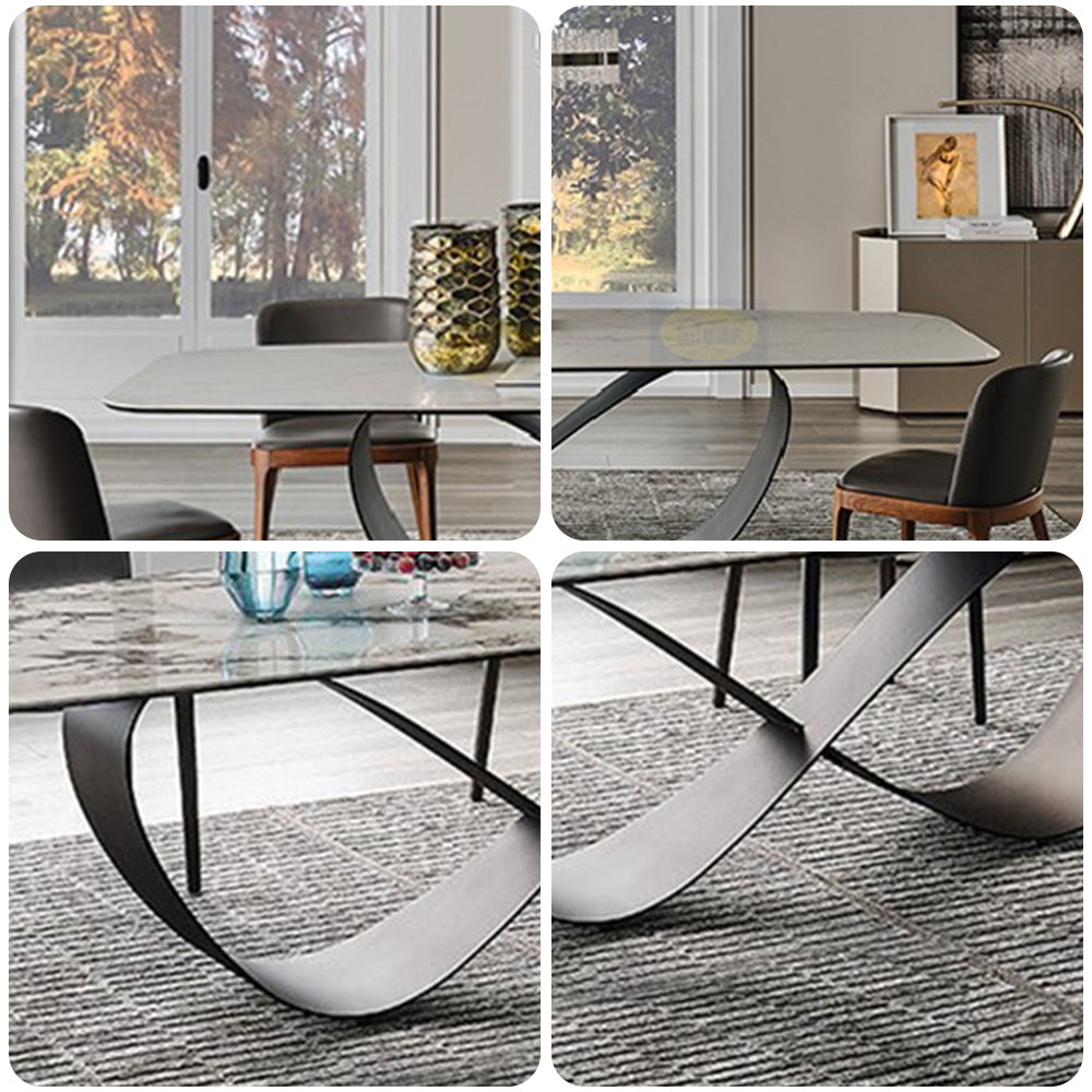 LUXORA DT1122 140/160/180cm Length Sintered Stone Tabletop Dining Table Carbon Steel Legs
