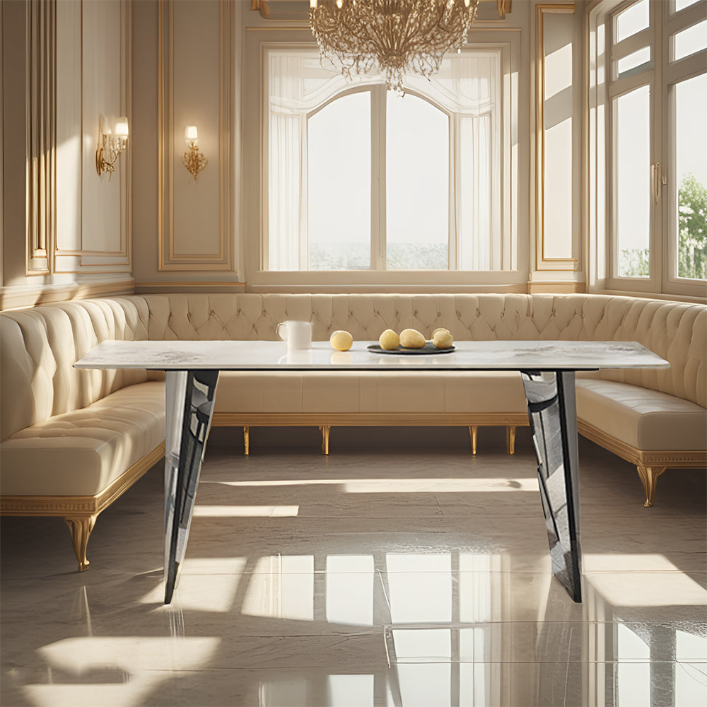 LIVARA DT1176 140/160/180cm Length 12mm Thickness Sintered Stone Tabletop Dining Table Stainless Steel Frame